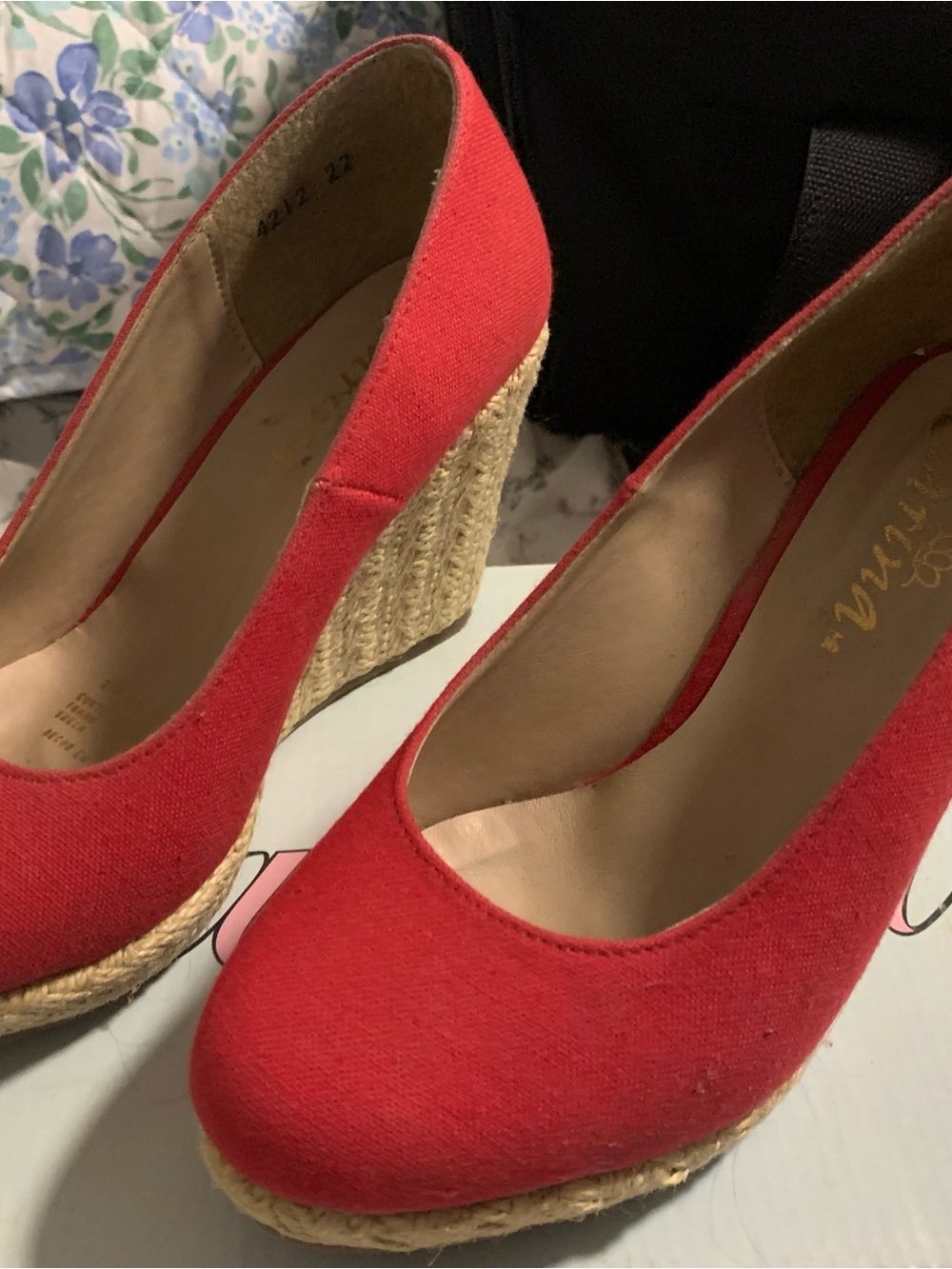 Red Espadrille Wedge Heels for Women